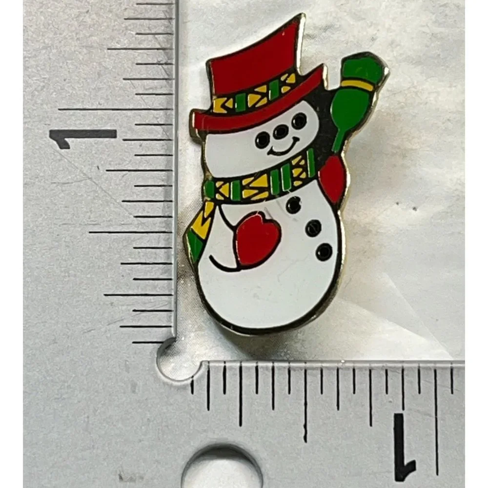 Vintage Christmas Pin Snowman Brooch Enamel Red Hat Gold Tone